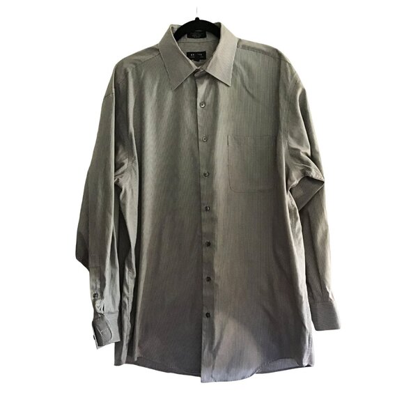 AXCESS- MENS STRIPED GREY 100% COTTON NON-IRON BUTTON-DOWN SHIRT SIZE NECK 17 - Picture 1 of 7